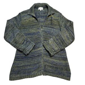 💚 COUSIN JOHNNY 💙 Knit Zip Cardigan Jacket XL 🌿 Blue Green Marled Sweater Cozy